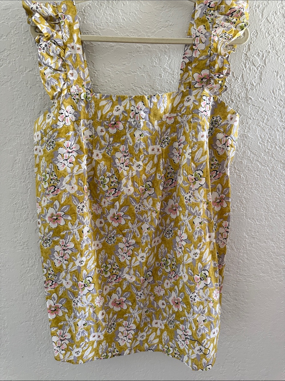 Davi & Dani 1XL Floral Square Neck Ruffle Sleeveless Strap Tank 100% Cotton NWT